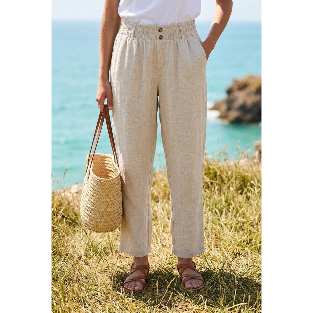 Briggs Womens‎ Med Linen Blend Pull On Pants Oatmeal Beige Elastic Waist Neutral